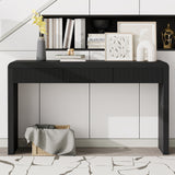Console Table with 3 Fluted Drawers, Rustic Sofa Table Solid Wood Veneer Entryway Table