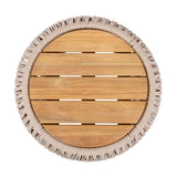 Round Outdoor Side Table, Acacia Wood Top with Handwoven Rope Base, Weather-Resistant Patio Accent Table