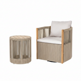 2-Piece Outdoor Swivel Conversation Set, Rope Wicker Swivel Chairs & Acacia Wood Side Table, Small Space Patio Furniture Set
