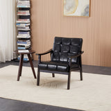 Mid-Century Modern Accent Chair with High Back & Solid Wood Legs, Padded Reading Armchair Upholstered Ergonomic Lounge Chair, Black