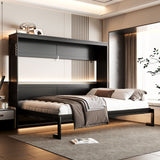 Queen Size Murphy Bed Space-Saving Wall Bed Folding Bed with LED Under-Bed Light & USB Outlet, Black