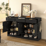 Farmhouse Sideboard with 3 Drawers & 4 Doors, Storage Buffet Cabinet with Adjustable Shelf, Shoe Cabinet, Black