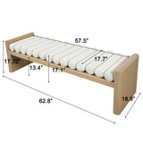Upholstered Bench Cushioned Ottoman Bed End Bench Padded Entryway Bench Dining Bench Footrest Stool with Rolled Cushion, Teak+ Beige