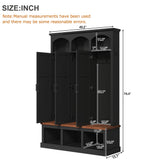 Farmhouse Arched Hall Tree with Storage Bench, Entryway Organizer with 3 Cabinets & 5 Hooks for Hallway, Bedroom