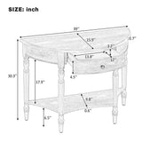 Farmhouse Half Moon Console Table with Drawer & Shelf, Rustic Accent Sofa Table Entryway Table