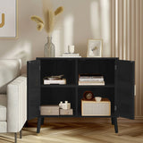 31.5"W Elegant Rattan Storage Cabinet with 4 Compartments, 2-Door Buffet Sideboard with Solid Wood Feet