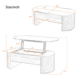 Lift Top Coffee Table with Hidden Storage, Oval Wooden Center Table, Space-Saving Home Furniture, Natural
