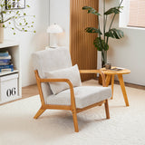 Mid-Century Modern Accent Chair Set with Cushion, Pillow & Solid Wood Frame, Upholstered Reading Armchair, Beige&Natural