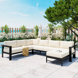 4-Piece Outdoor Patio Conversation Set With Cushions, Metal Modular Sofa Set, White