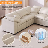 Sectional Sofa, 7-Seater Oversized Sofa with Movable Ottoman, Chenille Upholstered Modular Sofa Couch, Beige