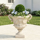 Classical Mythological Relief Urn Planter, Weather-Resistant Outdoor Flower Pot Patio Decorative Vase for Garden Entryway, Antique White