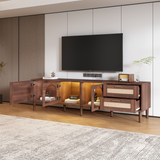 TV Stand for TVs up to 80", Mid-Century Modern Media Console Entertainment Center with LED Lights & Storage, Dark Brown
