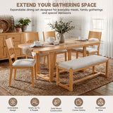 6pcs Extendable Dining Table Set Dining Set Family Kitchen Table Set with 4 Padded Dining Chairs & Bench, Natural