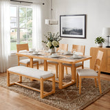 6pcs Extendable Dining Table Set Dining Set Family Kitchen Table Set with 4 Padded Dining Chairs & Bench, Natural