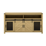 59.3"W Sideboard with Sliding Barn Door & Mesh Panels, Buffet Cabinet with Open Storage, Natural