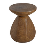 Round Side Table, Faux Wood Sculptural Accent Table for Indoor/Outdoor, Lightweight MGO Pedestal End Table, Natural