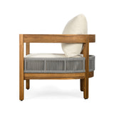 Outdoor Club Chair Patio Accent Chair with Water-resistant Cushion, Weather-Resistant Acacia Wood Frame & Rope Accent, Teak+Beige