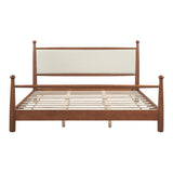 King Size Platform Bed Frame with Upholstered Headboard & Sturdy Solid Poplar Frame, Beige & Walnut