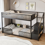 Twin Size Metal Bunk Bed Kid Bed Frame with Storage Ladder