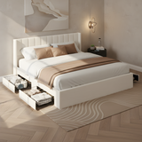 King Size Upholstered Platform Bed Frame with Storage Drawers & Headboard, Beige