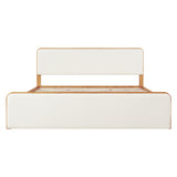 King Size Platform Bed Frame with White Upholstered Headboard & Footboard, Natural