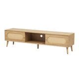 Boho TV Stand for TVs up to 80'', Modern Farmhouse Media Console, Entertainment Center with Solid Wood Legs, Natural