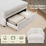 Storage Chaise Lounge with Pillows, Upholstered Sleeper Sofa Bed Leisure Reading Couch, Beige