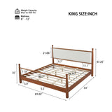 King Size Platform Bed Frame with Upholstered Headboard & Sturdy Solid Poplar Frame, Beige & Walnut