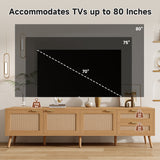 TV Stand for Up to 80" TVs, Rattan Door Media Console Entertainment Center with 2 Drawers, Cable Holes & Solid Wood Legs, Natural