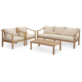 4pcs Patio Sofa Set with Coffee Table, Patio Club Chairs&Water-Resistant Cushion, Outdoor Seating Set Garden Conversation Set, Teak+Beige