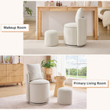 Storage Swivel Chair Accent Chair Round Barrel Chair Upholstered Vanity Chair With Toss Pillow & Ottoman, Beige