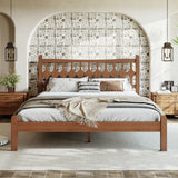 Queen Size Platform Bed Frame Bamboo Bed with Diamond-shaped Headboard, Brown
