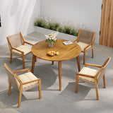Outdoor Patio Dining Set, Acacia Wood Dining Table & 4 Woven Wicker Armchairs with Cushions, Weather-Resistant