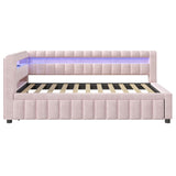 Twin XL to King Size Daybed Bed Upholstered Sofa Bed with LED Lights, USB Ports & Pull Out Trundle Bed, Pink