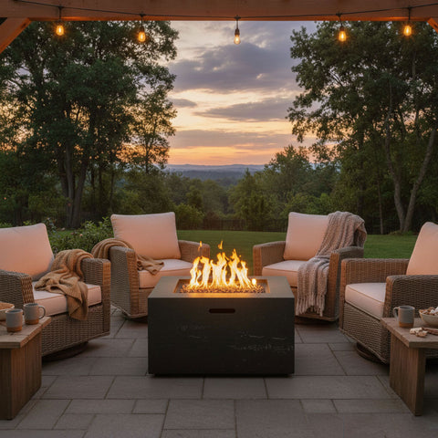 Square Propane Fire Pit Table, 40,000 BTU Outdoor MGO Fireplace with Lava Rocks & Rain Cover