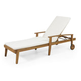 Outdoor Acacia Wood Chaise Lounge, 5-Position Adjustable Recliner Patio Lounge Chair with Water-Resistant Cushions