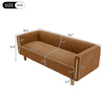 Modern 3-Seater Sofa Premium Boucle Fabric Textured Sofa Couch with Wood Accent Armrests & Rubberwood Legs