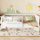 Twin Montessori Wood Floor Bed Frame with Heightened Fence & Bookshelf, Low-Profile Kids' Bed