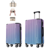 3 PCS Luggage Set, 20" Carry-On Suitcase & 24" Checked Suitcase & Foldable Duffel Bag, Spinner Wheels & TSA Lock, Lilac and Blue - ModernLuxe