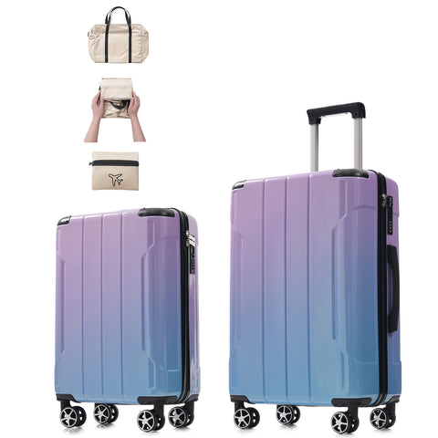 3 PCS Luggage Set, 20" Carry-On Suitcase & 24" Checked Suitcase & Foldable Duffel Bag, Spinner Wheels & TSA Lock, Lilac and Blue - ModernLuxe