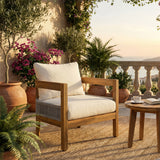 Outdoor Club Chair Patio Accent Chair with Water-resistant Cushion, Weather-Resistant Acacia Wood Frame & Rope Accent, Teak+Beige