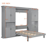 Full Size Murphy Bed Space-Saving Wall Bed with Dual Sliding Storage Cabinets & Dual 6-Tier Side Shelves, Gray