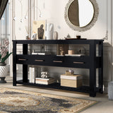 62.2'' Large Entryway Table with 4 Drawers,Painted Console Table with 3-Tier Open Shelves and Metal Handles,Versatile Hallway Sofa Table for Living Room, Bedroom, Foyer and Kitchen, Black