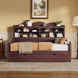 Twin Size Daybed Platform Bed with Storage Drawers & Storage Bookcase Headboard, Espresso