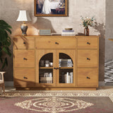 2-Door Sideboard Storage Cabinet with 7 Drawers for Living and Dining Room Entrance, Large Size Cabinet, Natural