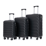 3PCS ABS Luggage Set Suitcase with Spinner Wheels & Combination Lock, 20"+24"+28", Black