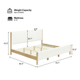 King Size Upholstered Platform Bed Frame with Headboard, White&Natural