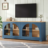 Farmhouse TV Stand for TVs Up to 70" with Semi-Arched Glass Doors, Two-Tone Media Console Sideboard with Adjustable Shelves