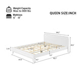 Queen Size Bed Frame, Pine Wood Platform Bed with Headboard, No Box Spring Needed, White
