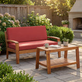 2 PCS Outdoor Seating Set Patio Conversation Set with Loveseat, Coffee Table & Water-Resistant Cushion,Red&Teak